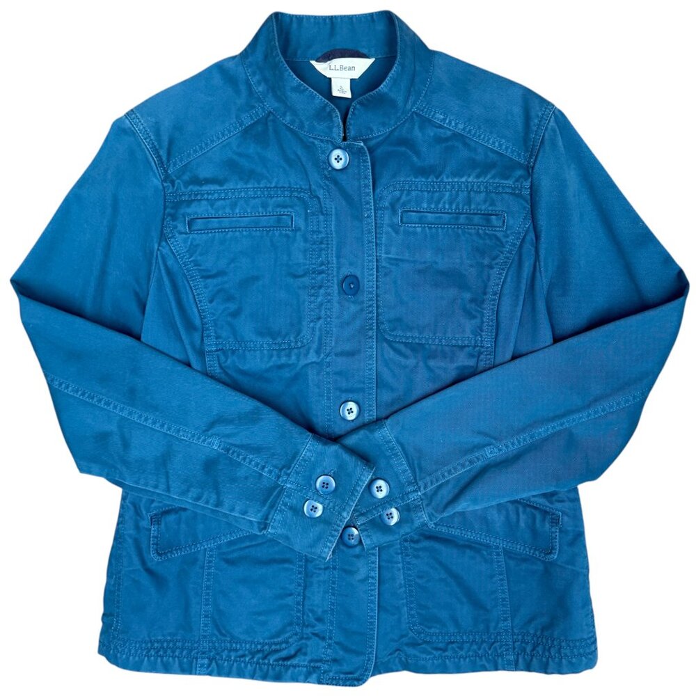 EUC Women's‎ L.L. BEAN Twill Pima Cotton Blazer Jacket Blue-Green | Size S